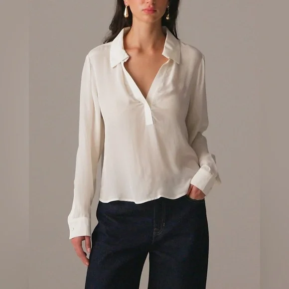NWT J. Crew Bungalow popover shirt in crepe de chine • XXS • CF440 • Ivory - Picture 2 of 8